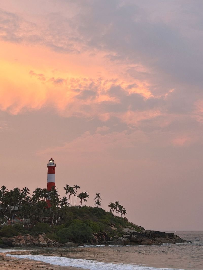 Coastal lighthouse near Bekal Fort on the Kerala coast